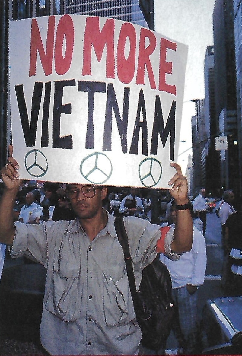 A New York protester warns that America may become entangled in the Gulf as it had in Southeast Asia.