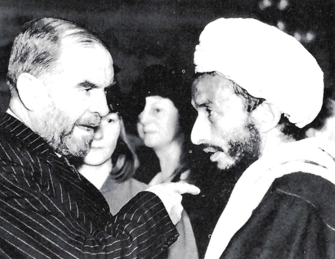 Britisher Harry St. John Philby, who finagled the first deal between American oil companies and Saudi Arabia, explains things to an Arab bigwig.