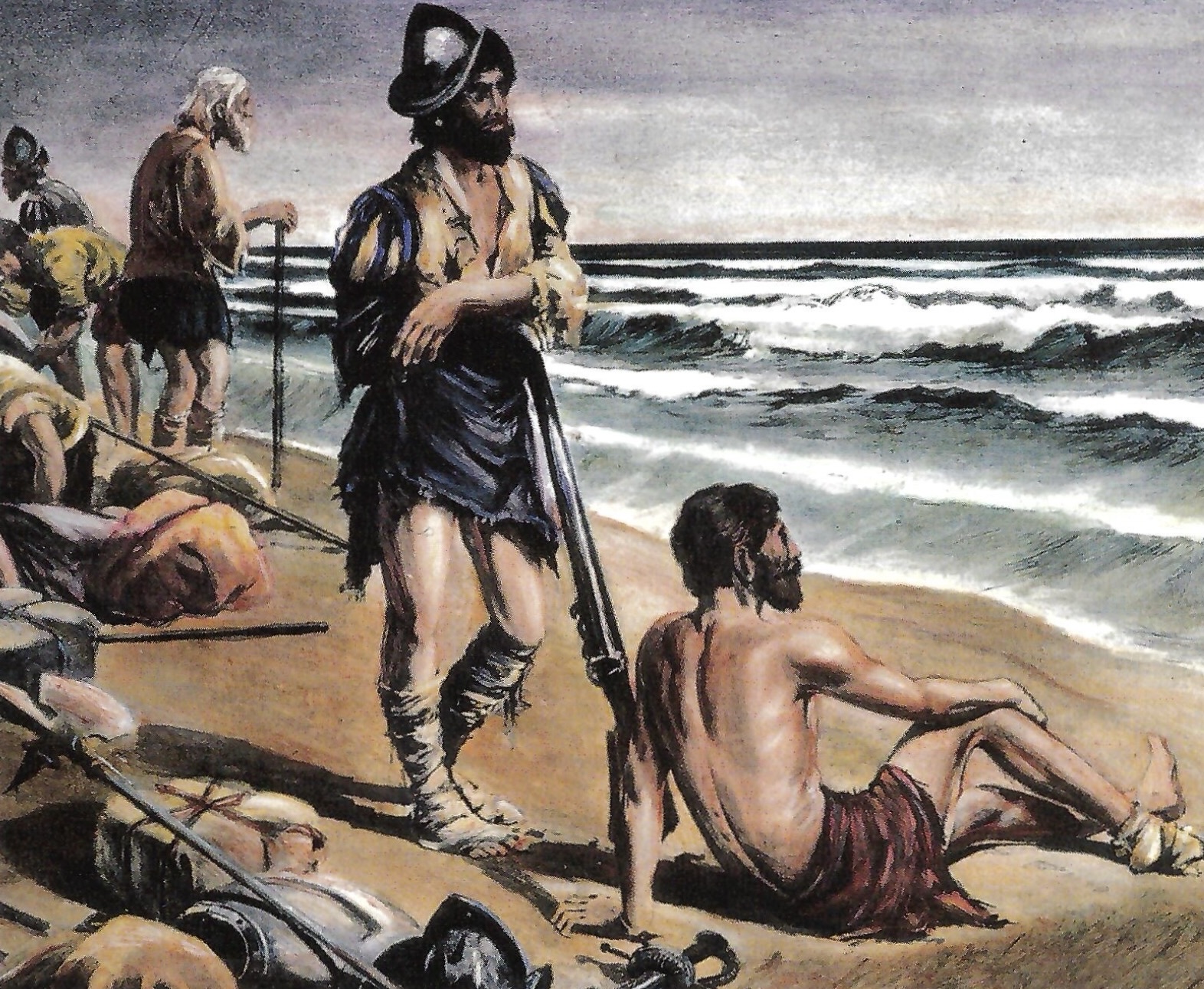 After journeying for four months, the starving Spanish reached the Gulf of Mexico, opposite left, where they made the desperate gamble to melt their crossbows (similar to the one pictured above) to make nails for building rafts.