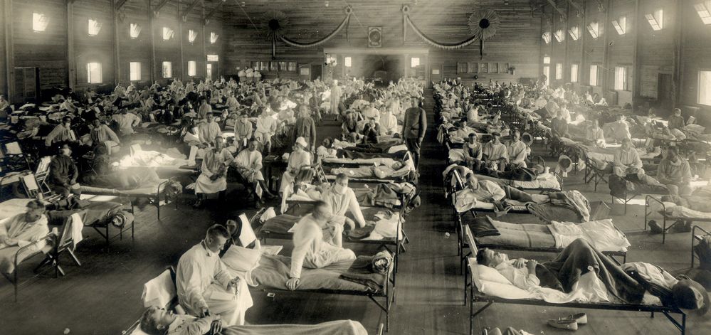 The Army was forced to build emergency hospitals such as this one in Kansas, where the flu is thought to have originated.