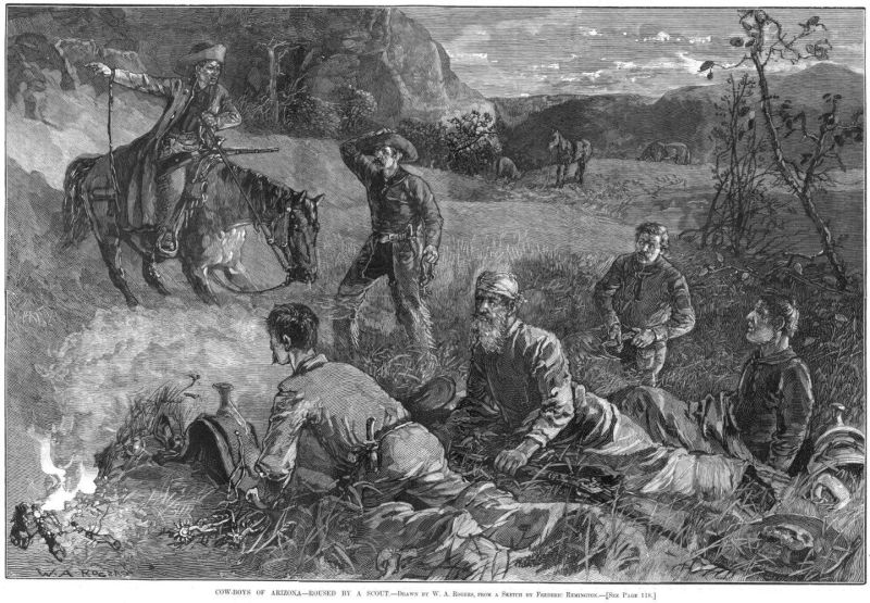 Remington got his first break when Harpers Weekly published his "Cow-boys of Arizona" in 1882.