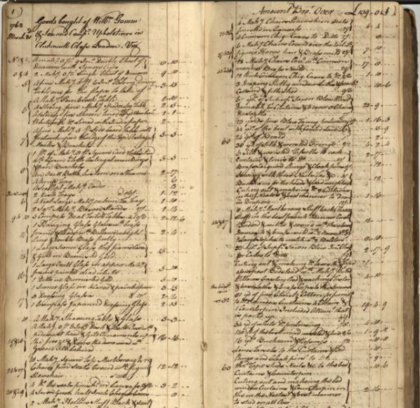 The Fairfax Ledger contains detailed notations about purchases of furniture and other items at Belvoir, and included notation of the sale of a sofa and eight upholstered chairs to George Washington in 1774.