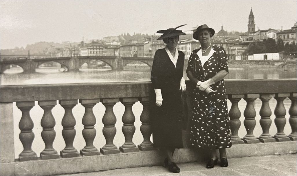 Mrs. Gifford (right) stands on the Ponte dalla Carraia in Florence with a Dutch friend. 