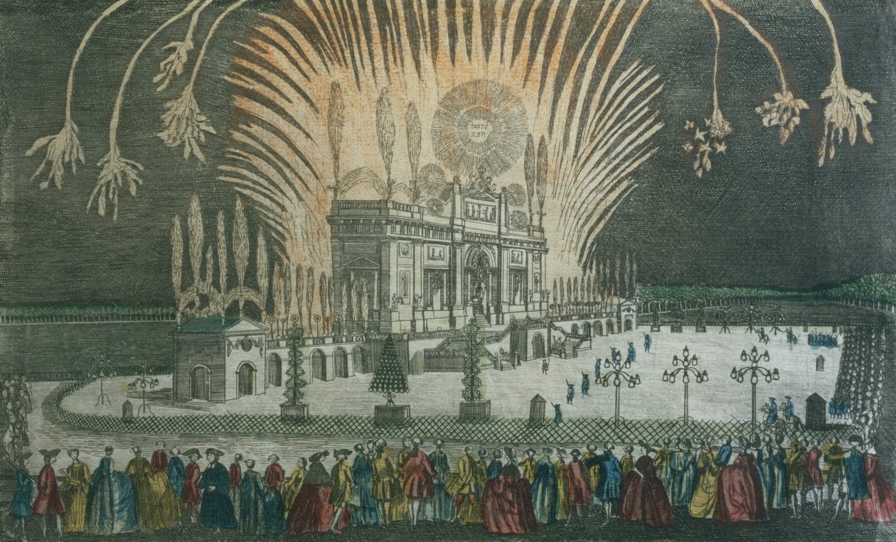 Britons celebrated the 1763 Treaty of Paris with fireworks in Green Park. Foundling Museum, London