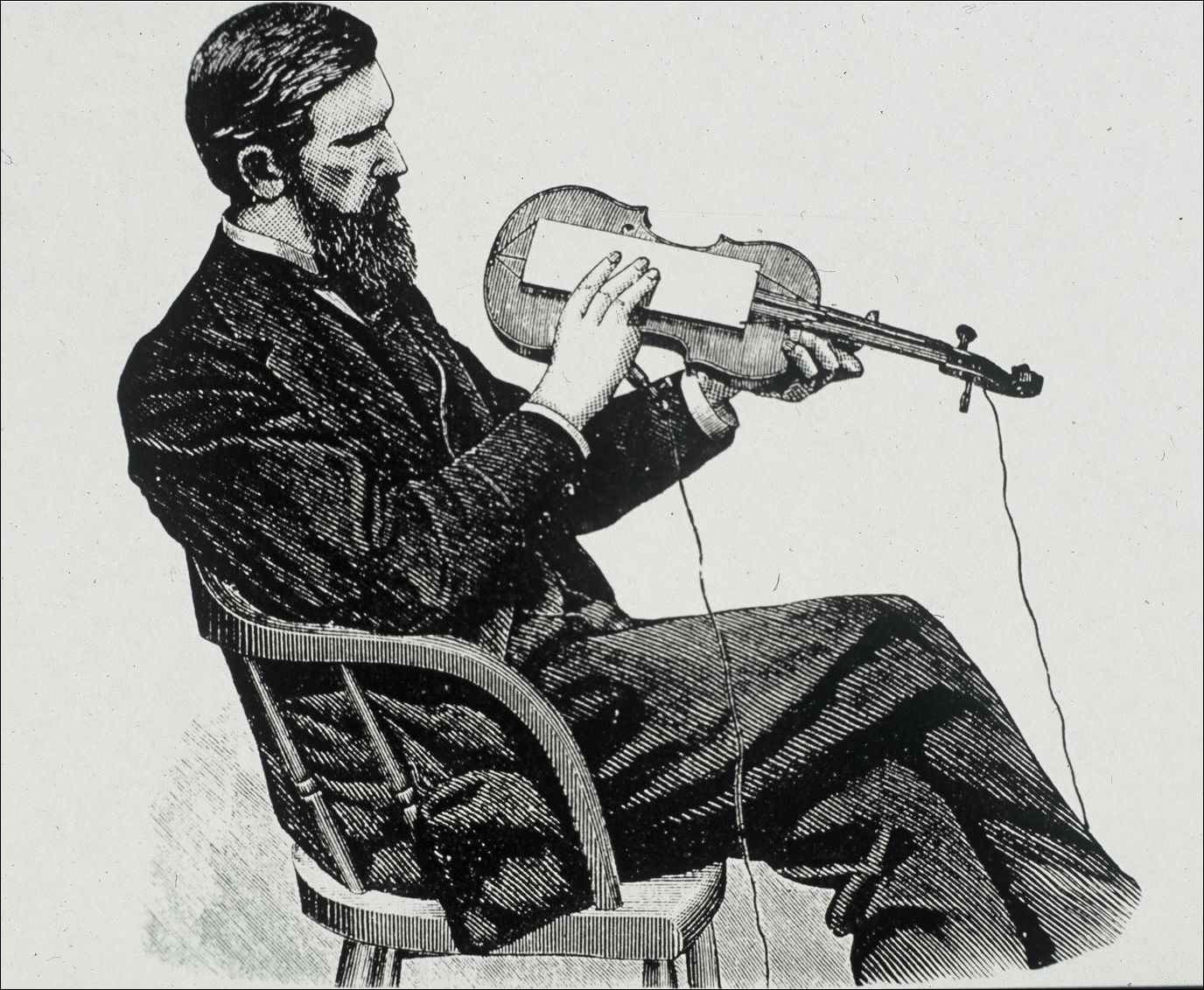 Gray’s 1874 electrostatic sounder could reproduce only one tone at a time. Dry fingers on a metal plate mounted on a violin produced a tingling shock that made the plate vibrate. He replaced it with an electromagnetic sounder of the kind already shown by Edward C. Pickering about 1870 and others.