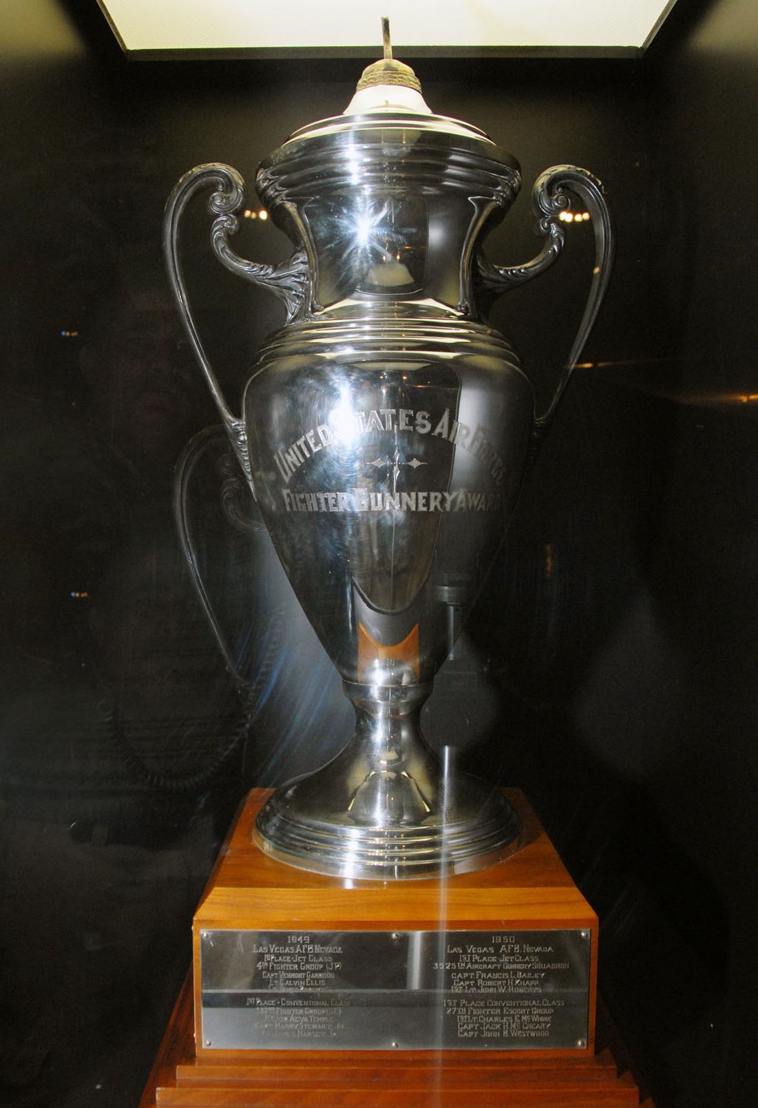 The trophy won by the Tuskegee team is now on display, but was hidden in storage for 46 years. National Museum of the US Air Force.