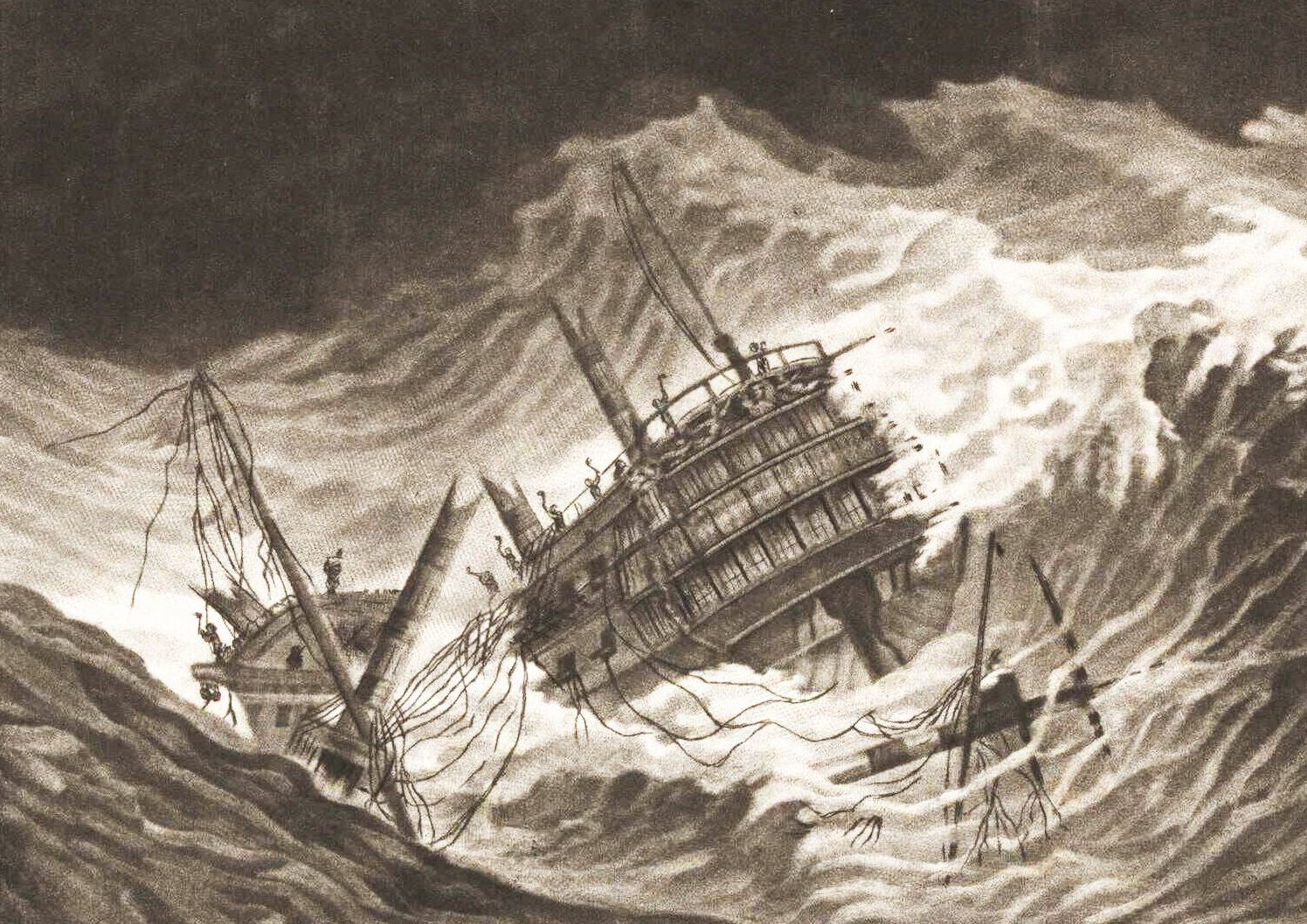 The HMS Egmont was dismasted and severely damaged in the Great Hurricane of 1780.