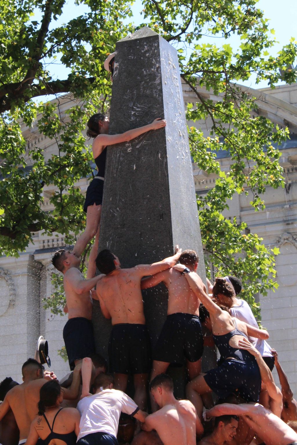 The first officially timed Herndon in 1962 was over in twelve minutes. To make the challenge more difficult, today the monument is greased, and can take hours for plebes to climb. 