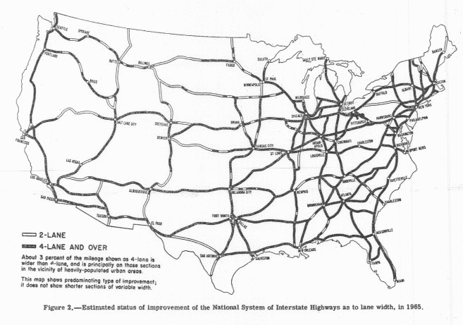 Ike saw the need for 1955 map: The planned status of U.S Highways in 1965, as a result of the developing Interstate Highway System