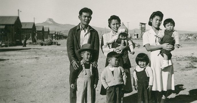 Life in the “relocation center” camp was especially harsh for family life. Photo by Yoshio Okumoto.