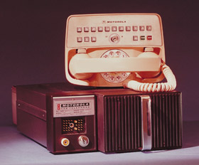 An IMTS car phone, built by Motorola, from 1964. It weighed 40 pounds, half as much as the original 1940s units. (Motorola Archives, reproduced with permission from Motorola, Inc.)