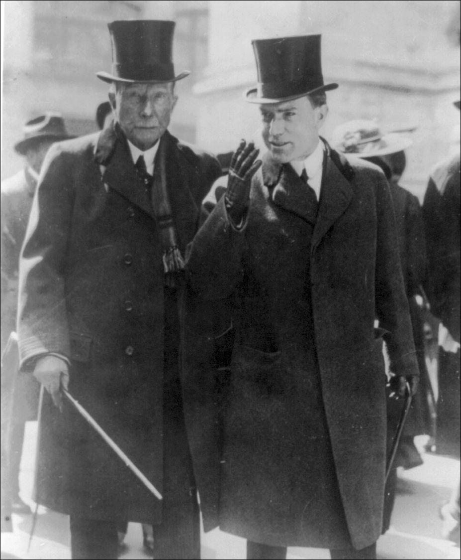 John D. Rockfeller was photographed walking with his son in 1915. Library of Congress