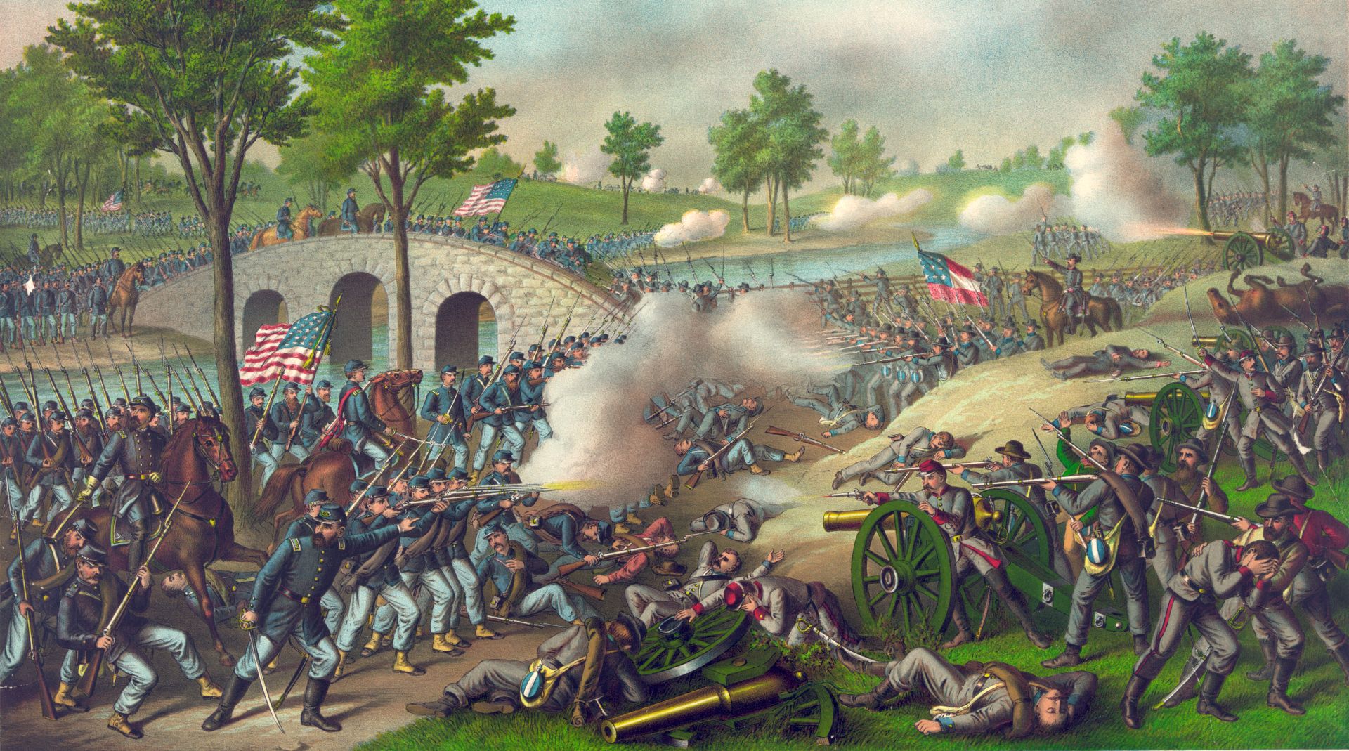For more than three hours, Confederates defended what became known as the Burnside Bridge against attacks from larger Union forces, allowing time for Gen. Longstreet to bring his troops to aid the Rebel cause. Library of Congress.