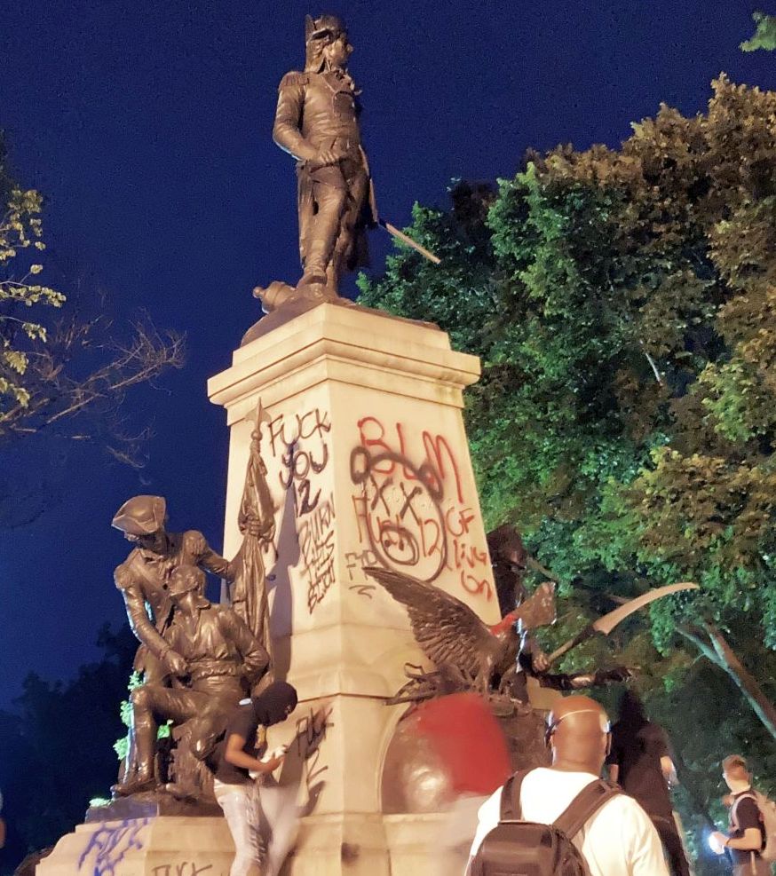 Lafayette statue in Presidents Park was recently vandalized by protesters. 