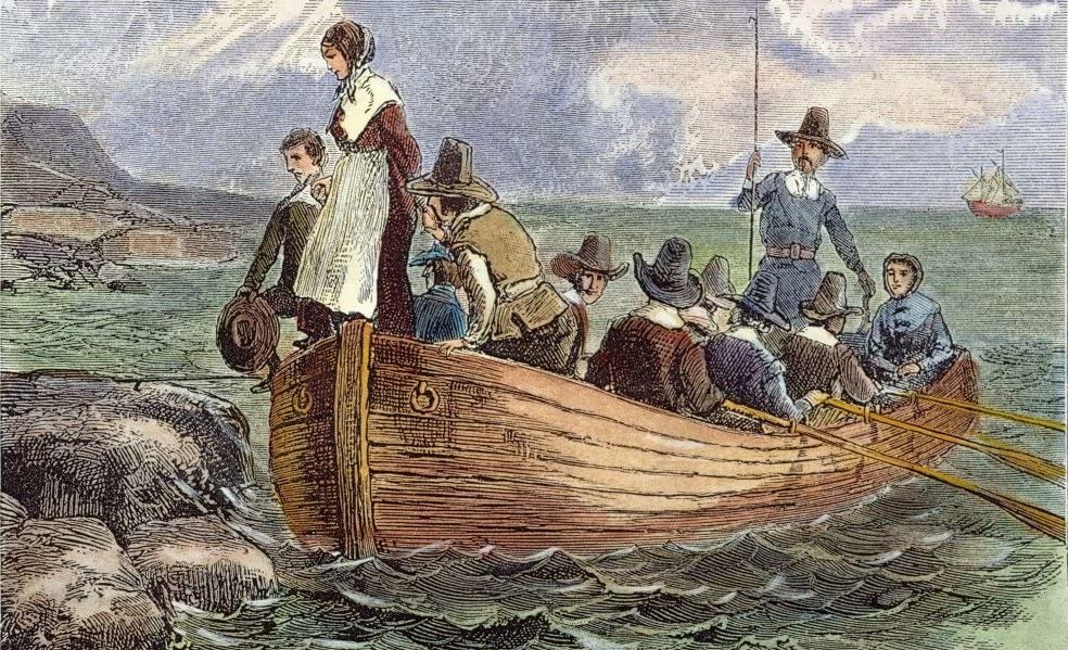 Landing of John Alden and Mary Chilton at Plymouth Rock.