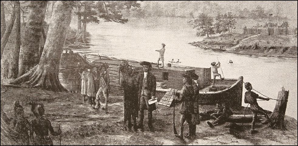 The pioneers land in Marietta, Ohio.