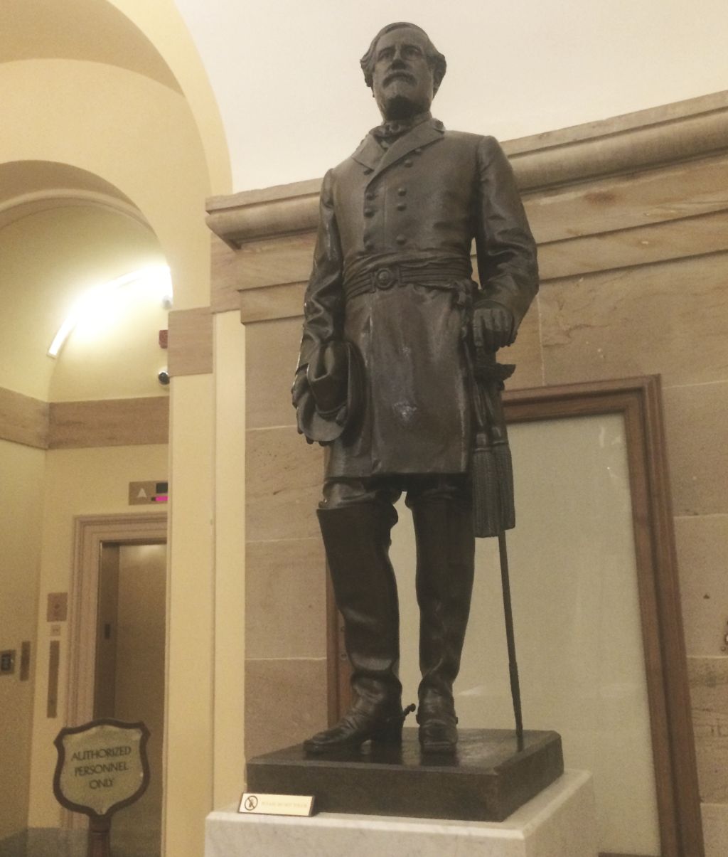 A statue of Robert E. Lee stands in the Capitol's crypt. Although widely admired, Lee also led troops fighting the U.S. in 14 battles causing an estimated 126,000 casualties among U.S. military. Photo Jamie Steihm.