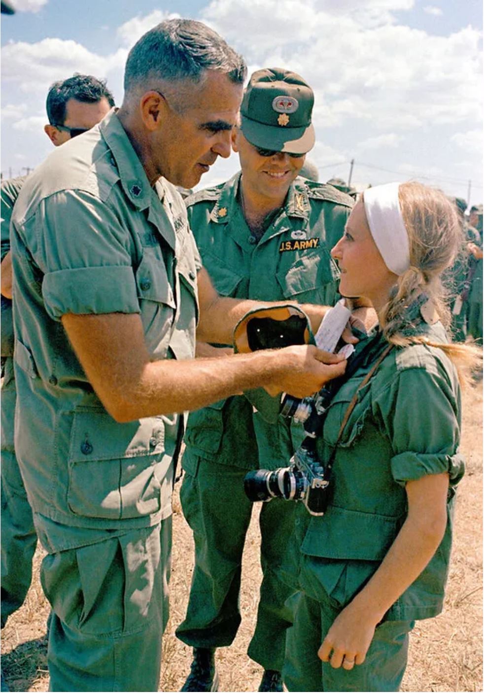 Gen. John R. Deane pinned a master jump-wings badge on Leroy, signifying a combat jump. 