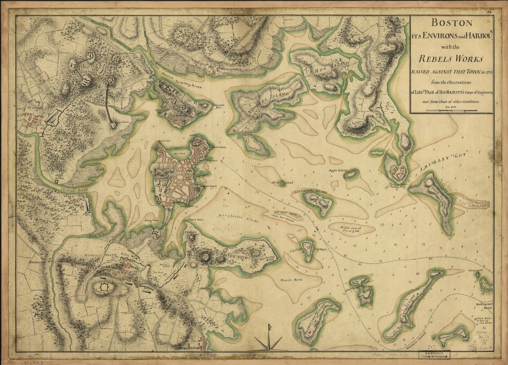A meticulous chart of Boston harbor enabled Britain to base dozens of warships in the area when hostilities broke out in the 1770s. Library of Congress.