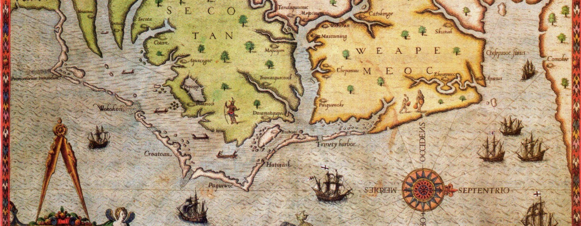 Theodor de Bry's 1591 map of Virginia clearly shows Croatoan and Hatorask islands.
