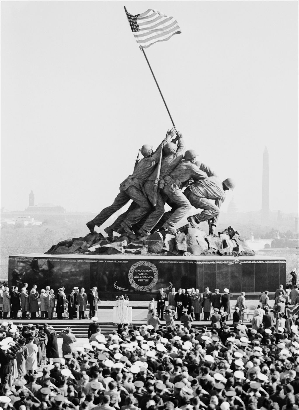 President Eisenhower helped to dedicate the Marine Corps Memorial in 1954. PA History.