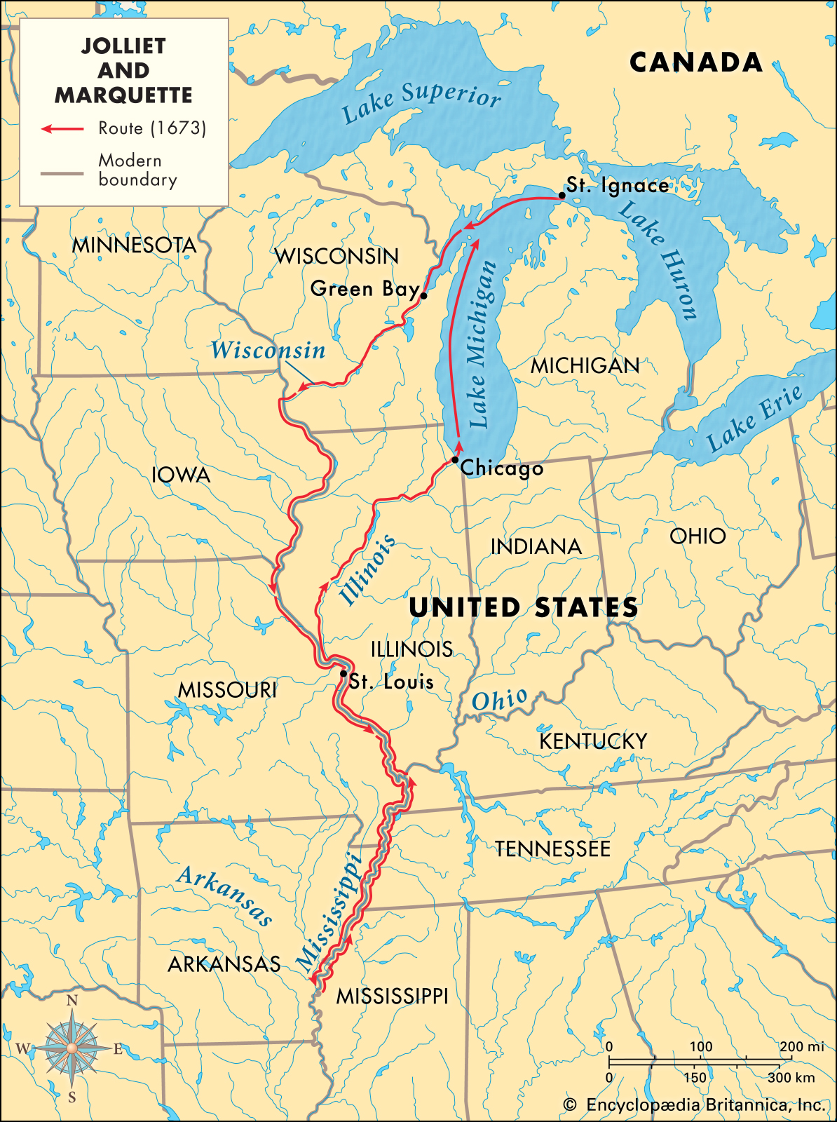 Marquette route map, courtesy of Encyclopedia Britannica.