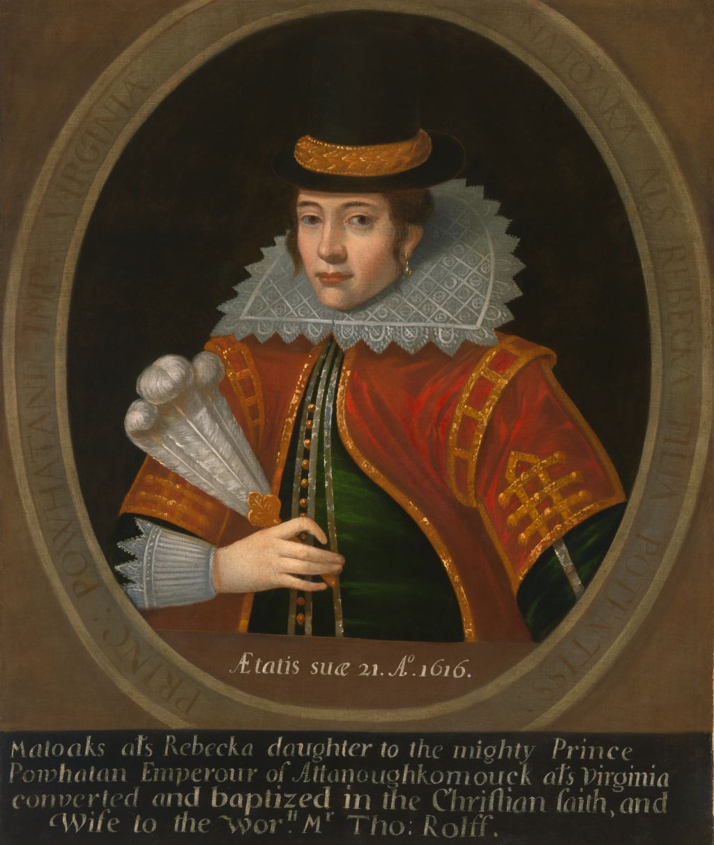 Pocahontas died in England after marrying Virginia planter John Rolfe. National Portrait Gallery.