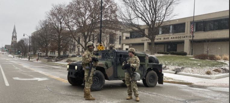 Illinois National Guard soldiers were deployed to the State Capitol on Sunday, Jan. 17. (Sydney Dorner - WICS)