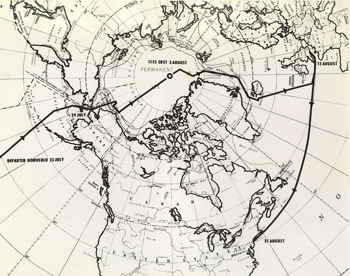 President Eisenhower approved secret orders for Nautilus to proceed to the Pacific, enter the Bering Sea, and cross the Arctic Ocean under the ice pack.