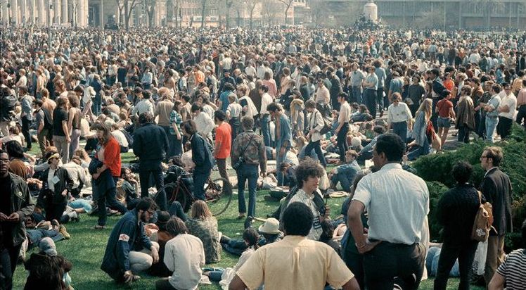 Thousands protested in May 1970 against the arrest of Bobby Seale and other Black Panthers. Later the National Guard dispersed the crowd with tear gas. Tom Strong.