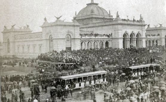 A crowd estimated at 100,000 attended the opening of the 1876 Centennial Exposition. Library of Congress