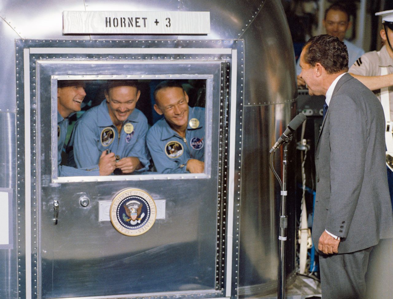 Nixon Greets Crew Aboard the Hornet