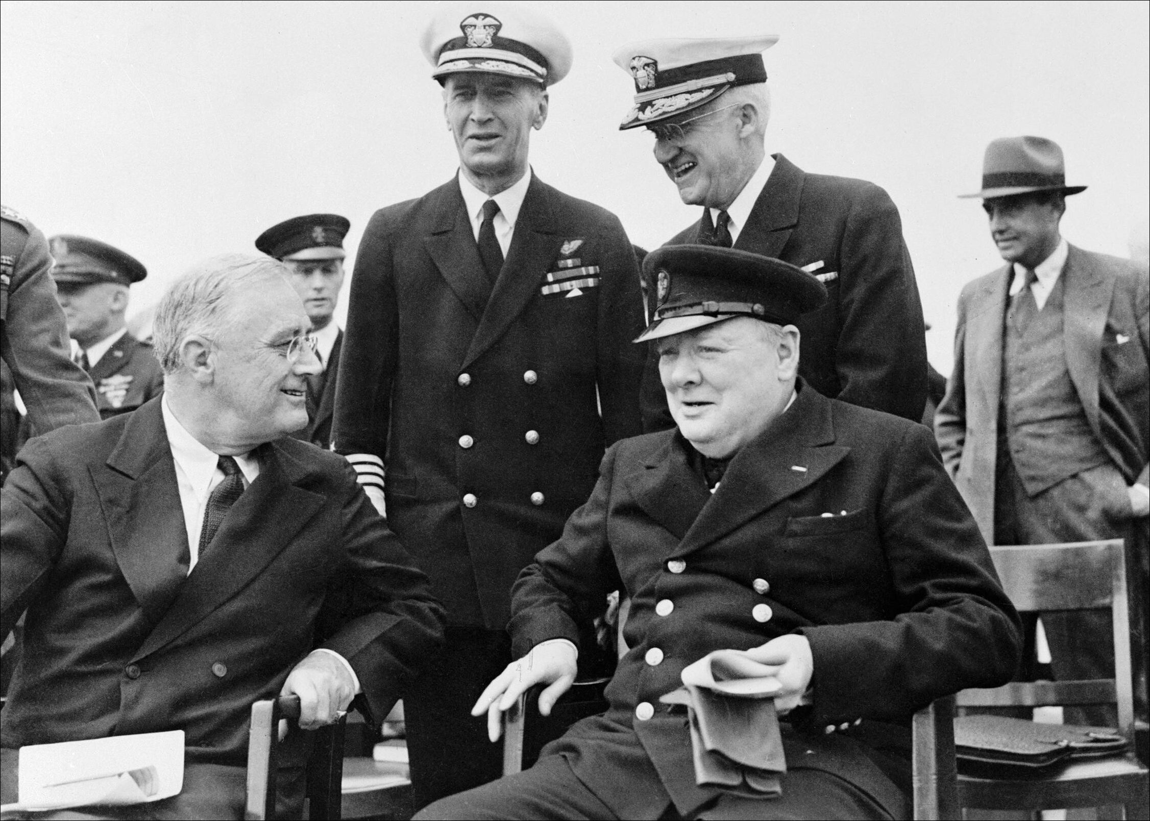 Even before the United States had formally entered World War II, Franklin Roosevelt and Winston Churchill developed the Atlantic Charter, a list of war aims, during a series of meetings on board HMS Prince of Wales off the coast of Newfoundland in August 1941. The Charter echoed Wilson’s Fourteen Points.