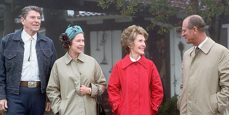 Queen Elizabeth II and Prince Philip visited the Reagans in 1983 at Rancho del Cielo in the Santa Ynez mountains near Santa Barbara. Reagan Library