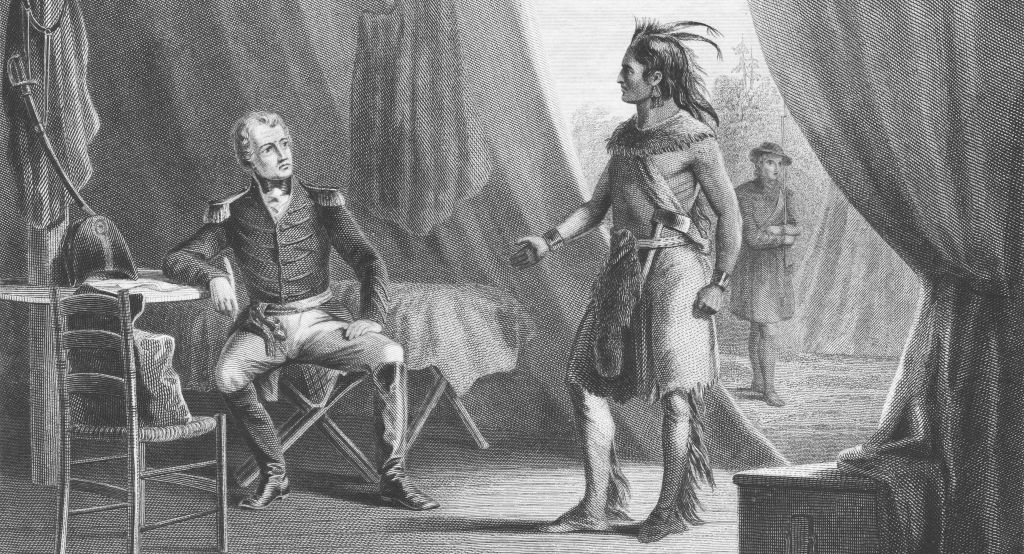 Red Stick leader William Weatherford meets with Jackson during the Treaty of Fort Jackson