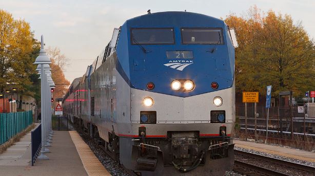 Amtrak train in Rockville, Maryland