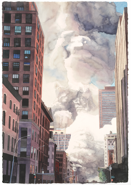Todd Stone rendered this depiction of smoke and ash on the Streets of New York City immediately following the attacks on September 11, 2001. (Image courtesy of the artist)