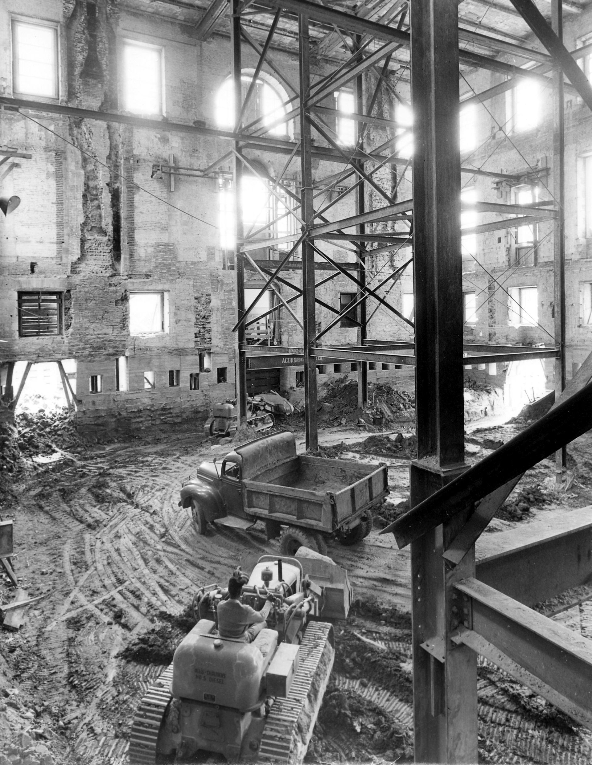 The interior of the White House was gutted during the Truman Renovation. National Archives