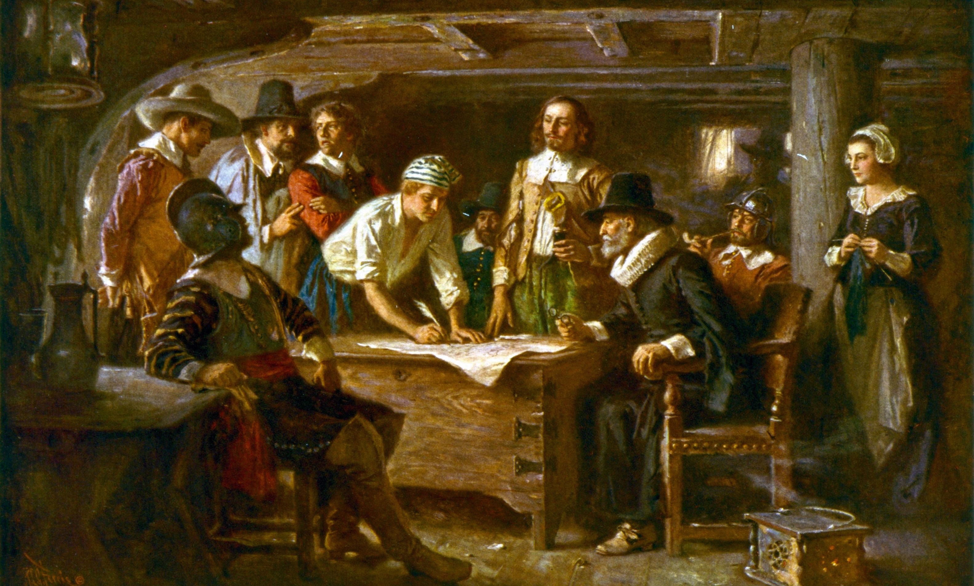 New Englanders extolled their traditions descended from Mayflower Compact was important because it established self-government, the consent of the governed, and written laws for the Plymouth Colony.