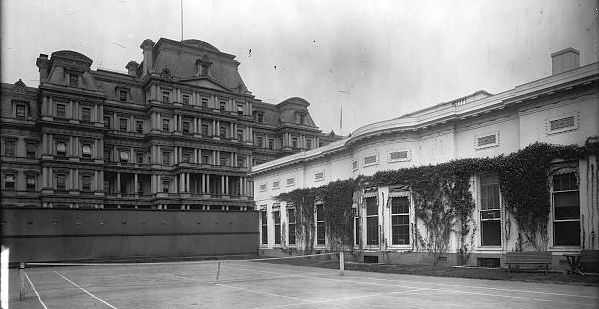 Roosevelt had a tennis court built next to the White House in 1903. Library of Congress.