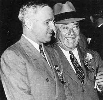Harry S. Truman became a U.S. senator in the 1934 election thanks in part to the political machine of Pendergast (left next to Truman), credited with producing 70-80,000 “ghost” votes in one Kansas City election, with four voters murdered at polling stations and eleven others shot and wounded.