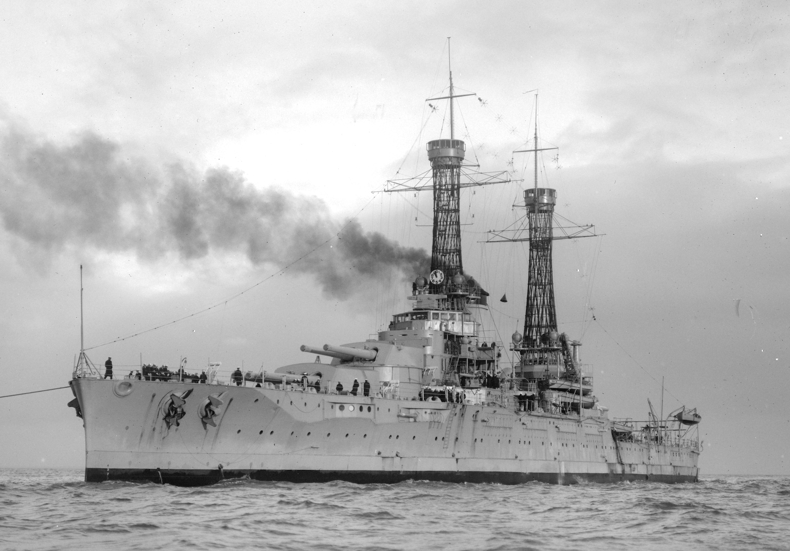 Built during World War I, USS Nevada was a "super dreadnaught" boasting massive 14" guns that fired 1,400-pound shells. 