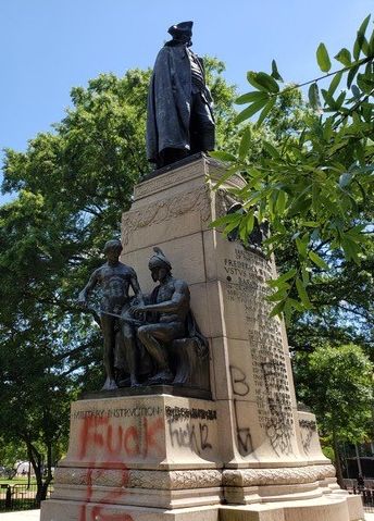 Even the statue of Lafayette himself was defaced. 