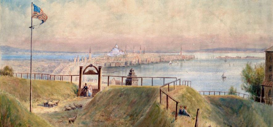 A view of Boston from Dorchester Heights published in 1836 shows how strategic the location was. Boston Public Library