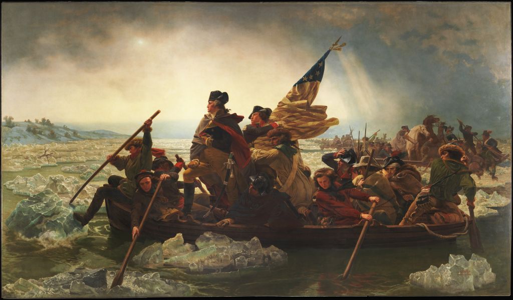 Emanuel Leutze's masterpiece, Washington Crossing the Delaware, depicts John Glover's Marblehead men ferrying the Continental Army across the Delaware River on the night of December 25–26. Metropolitan Museum of Art