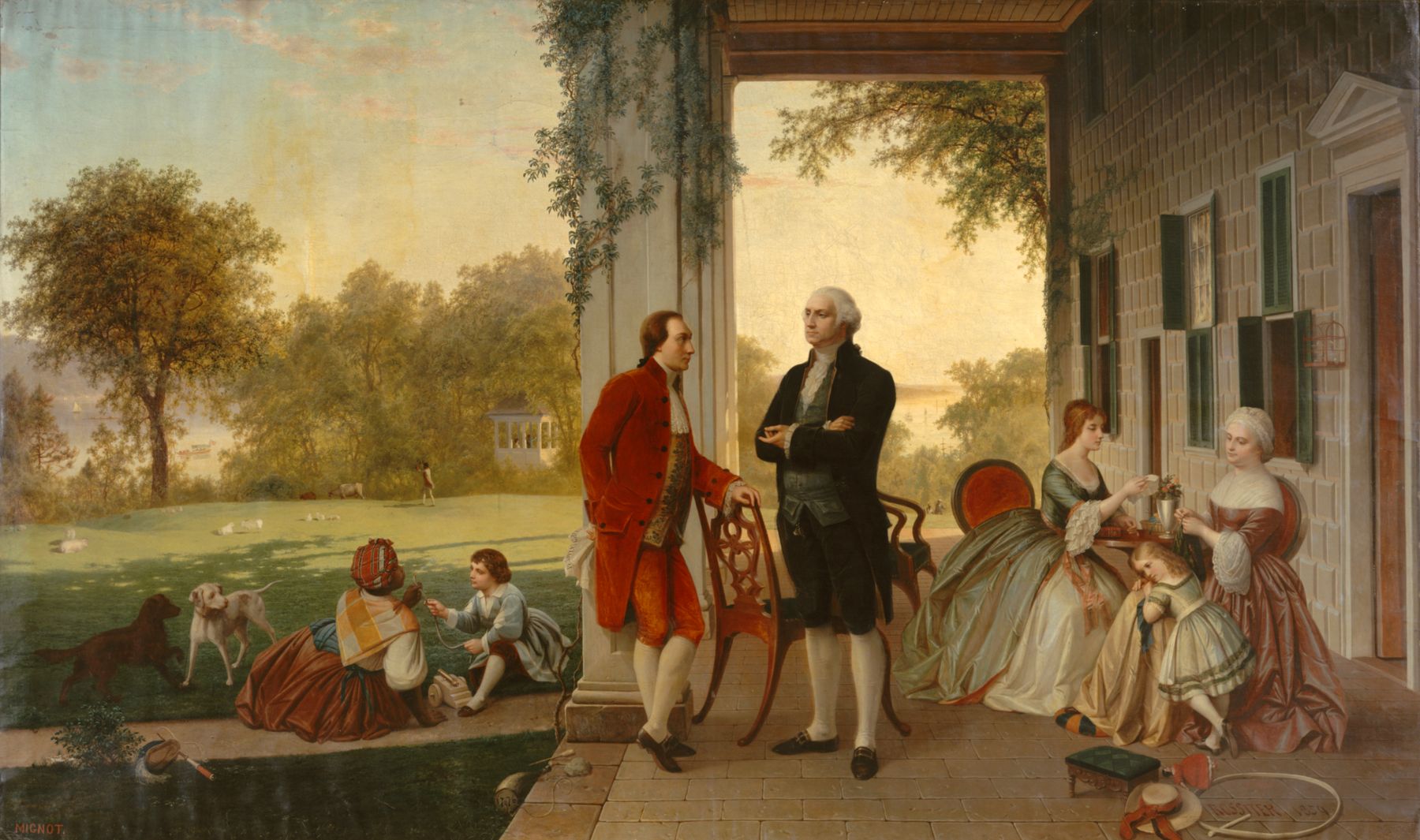 Washington and Lafayette at Mount Vernon, 1784, painted by Thomas Rossier and Louis Remy Mignot in 1859. Metropolitan Museum of Art.