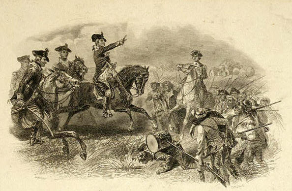 Gen. Washington leading his troops at Monmouth.