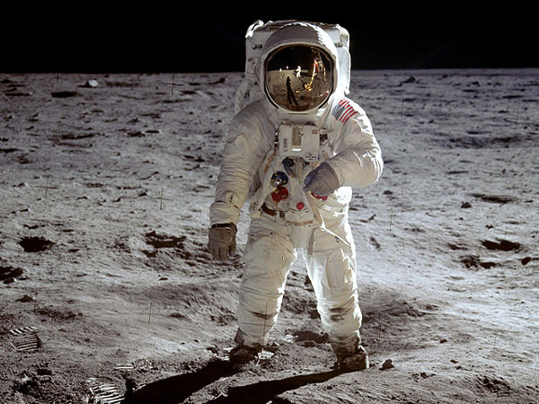 Buzz Aldrin, as photographed by Neil Armstrong on the lunar surface.