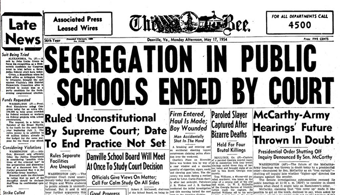 Newspaper cover announces Supreme Court decision to end of school segregation