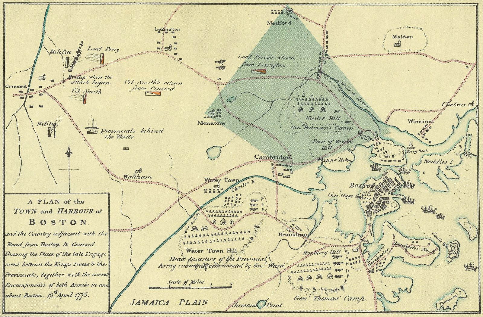 map of the battles at Lexington and Concorn